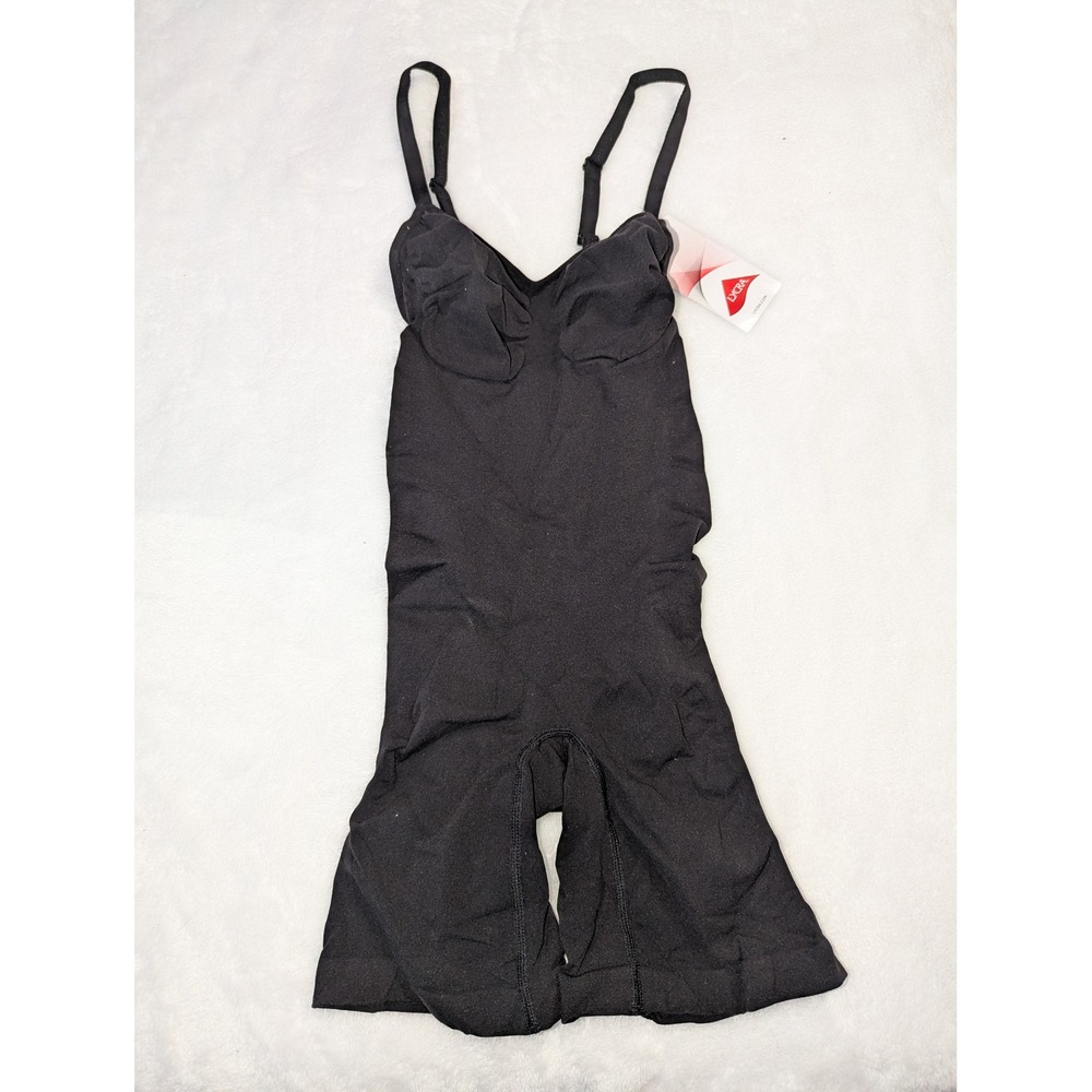 Lycra Women Full Body Shapewear Bodysuit‎ Mid Thigh Firm Control Black S/M NWT